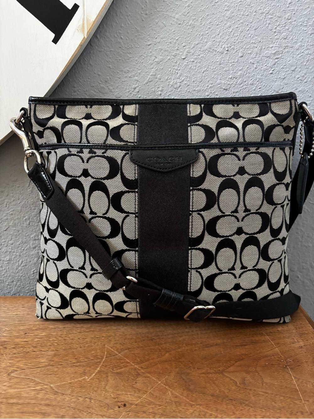 Coach Black and Khaki Signature Crossbody Bag